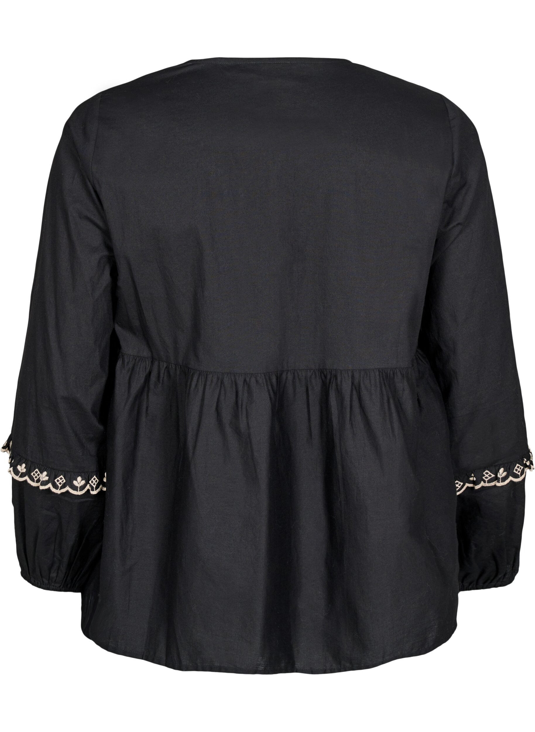 ZizziBlouse met open voorkant en geborduurde details, Zwart, Packshot image number 1