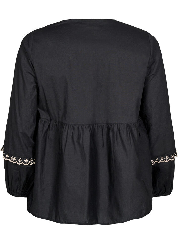 Blouse met open voorkant en geborduurde details, Zwart, Packshot image number 1