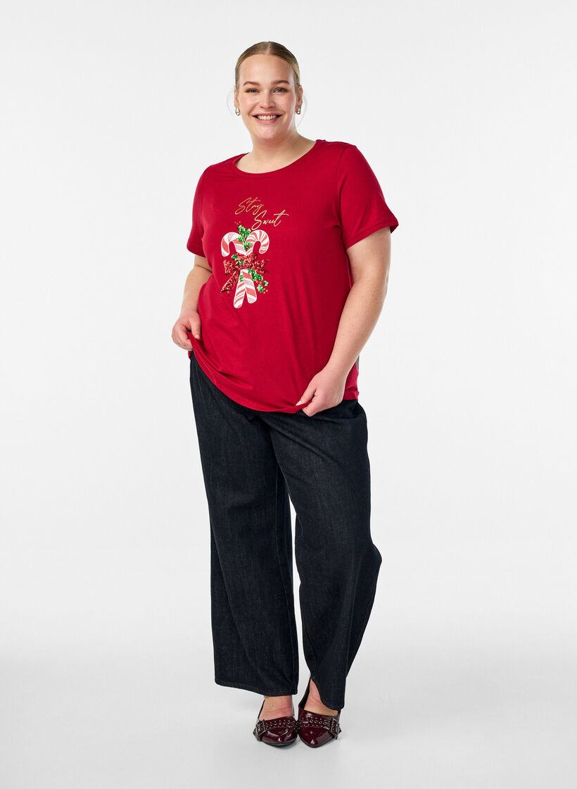 Kerst T-shirt van biologisch katoen, Rood, Model image number 1
