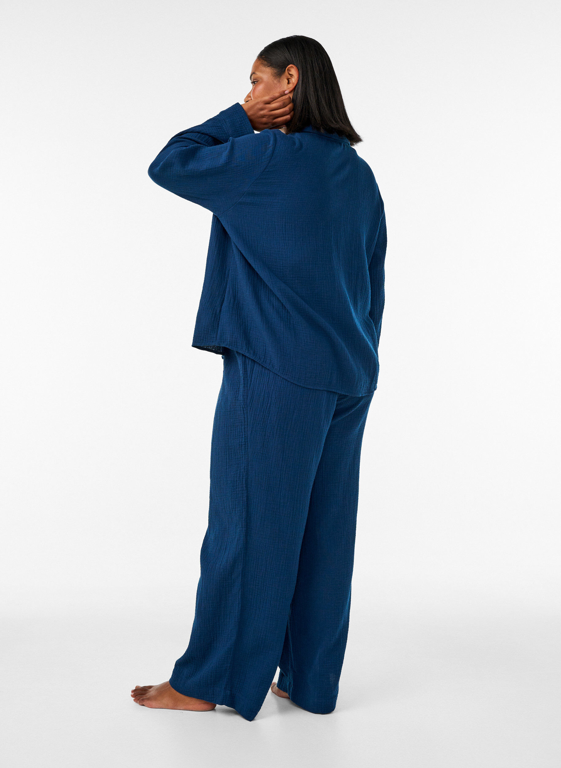 ZizziPantalon de pyjama ample en mousseline de coton, Bleu, Model image number 1
