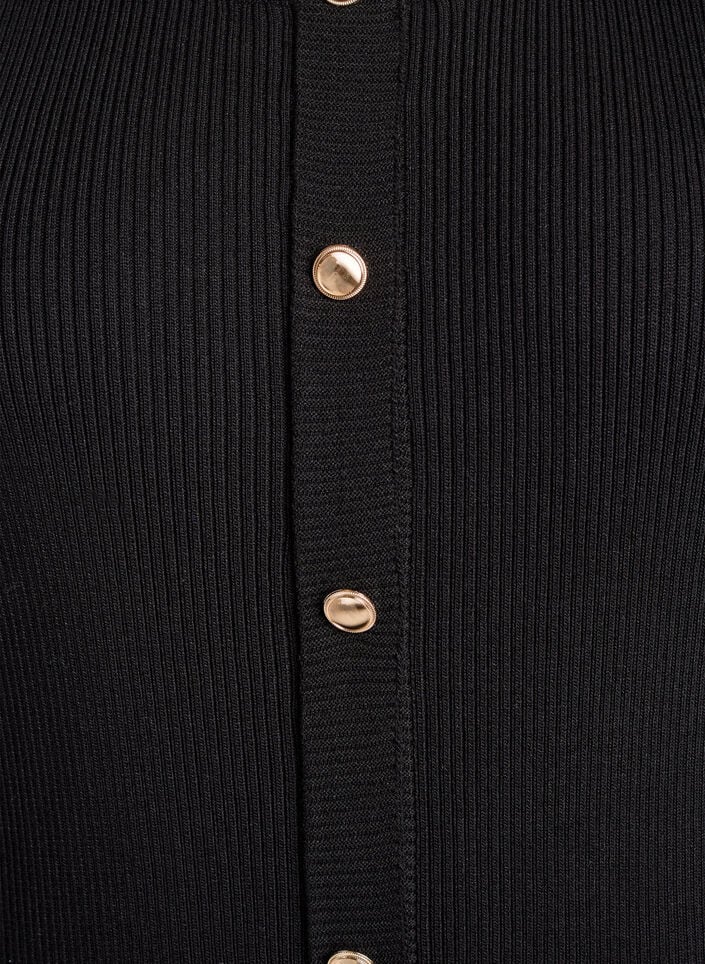 Jurk met korte mouwen en geribde stof met decoratieve knopen, Zwart, Packshot