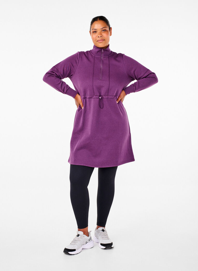 Korte sweatshirt jurk met een col en verstelbare taille, Deep Purple, Model
