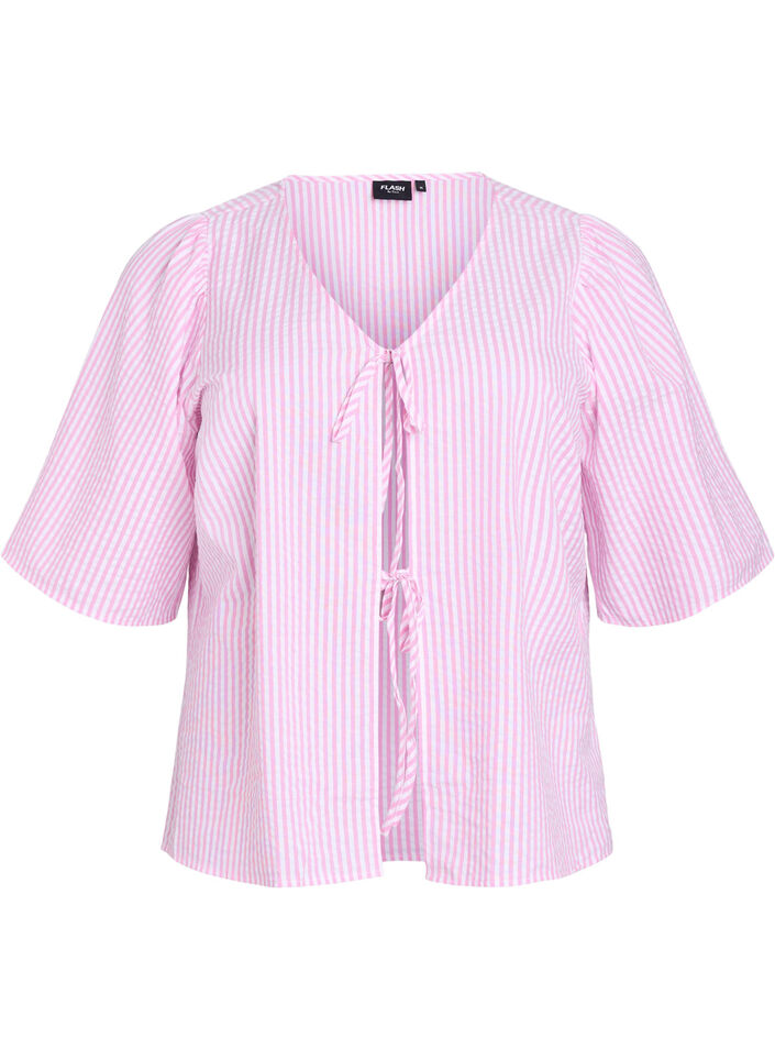 FLASH - Gestreepte blouse met strikken, Roze, Packshot image number 0