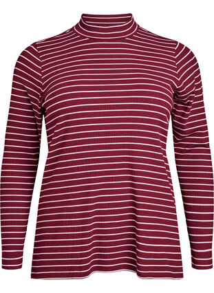 ZizziGeribde gestreepte jersey blouse met een hoge hals, T.Port Fairy Tale, Packshot image number 0