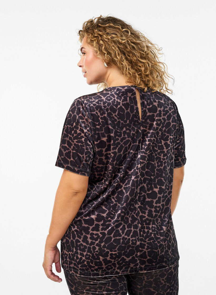 Velourt-shirt met korte mouwen, Bruin, Model
