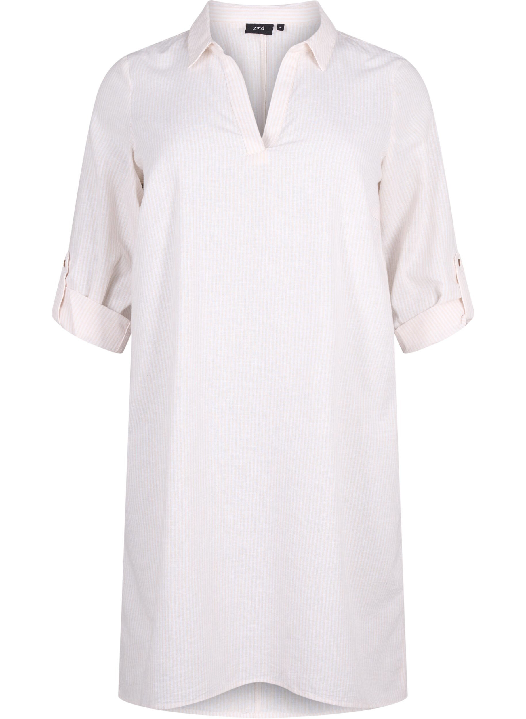 Gestreepte jurk gemaakt van katoen en linnen