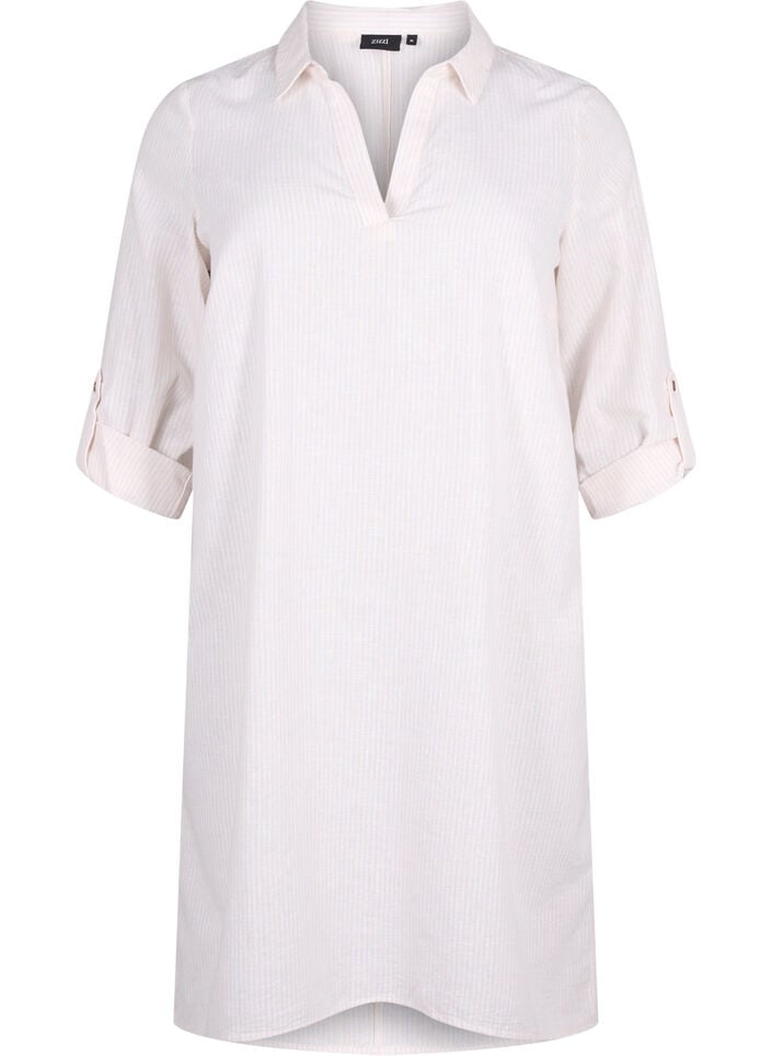 Gestreepte jurk gemaakt van katoen en linnen, Sandshell Wh. Stripe, Packshot image number 0