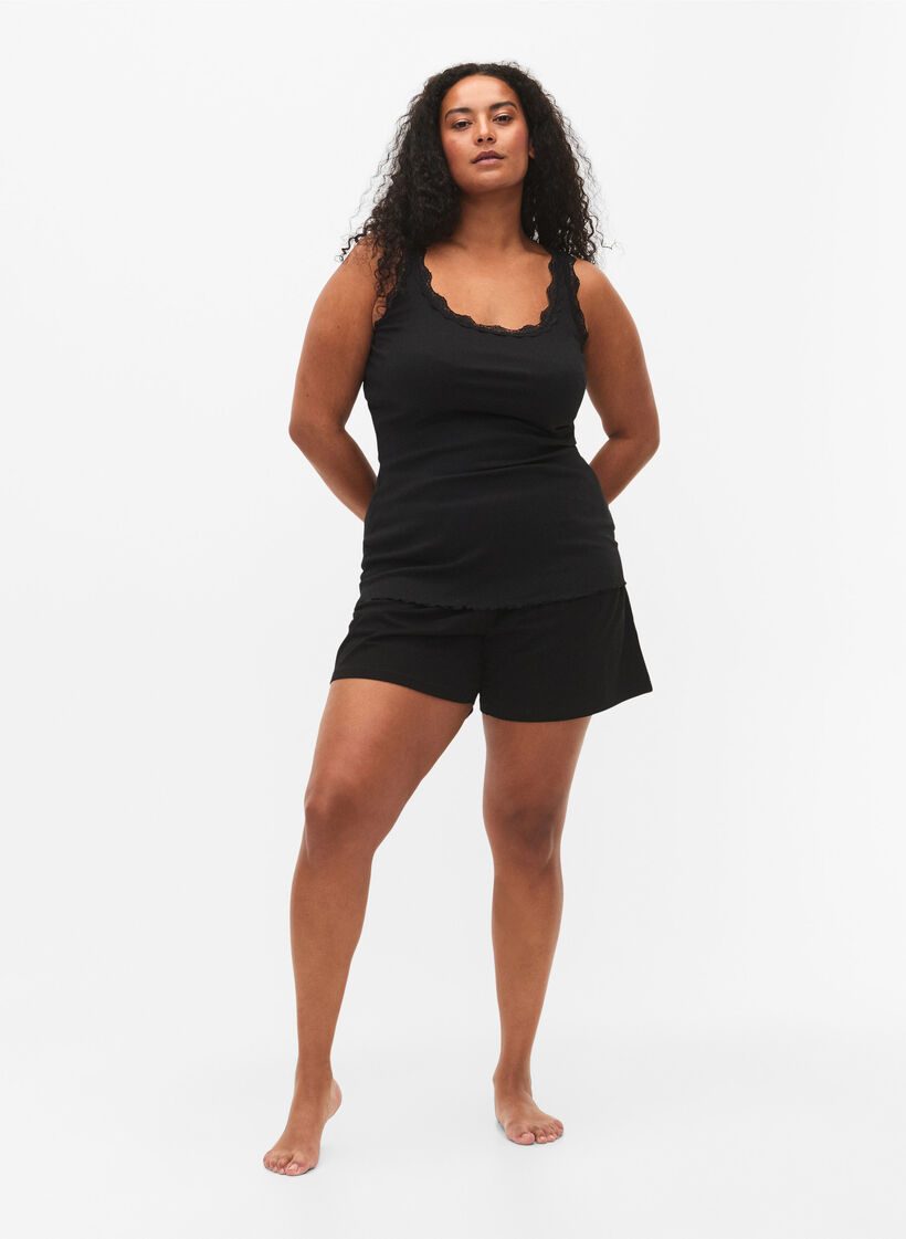 Top met kant, Zwart, Model image number 1
