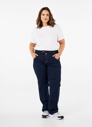 ZizziRegular fit Gemma jeans met hoge taille, Blue denim, Model image number 0