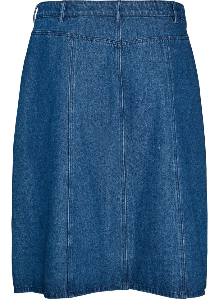 A-lijn denimrok met golvende knoopsluiting, Blauw, Packshot