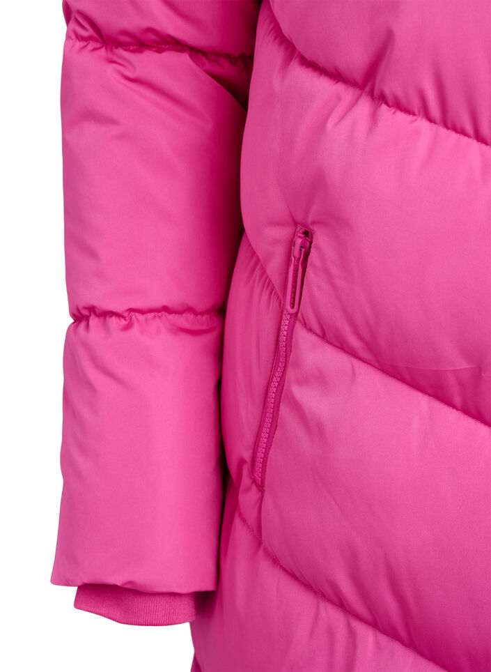 Lange pufferjas met capuchon en zakken, Roze, Packshot image number 3