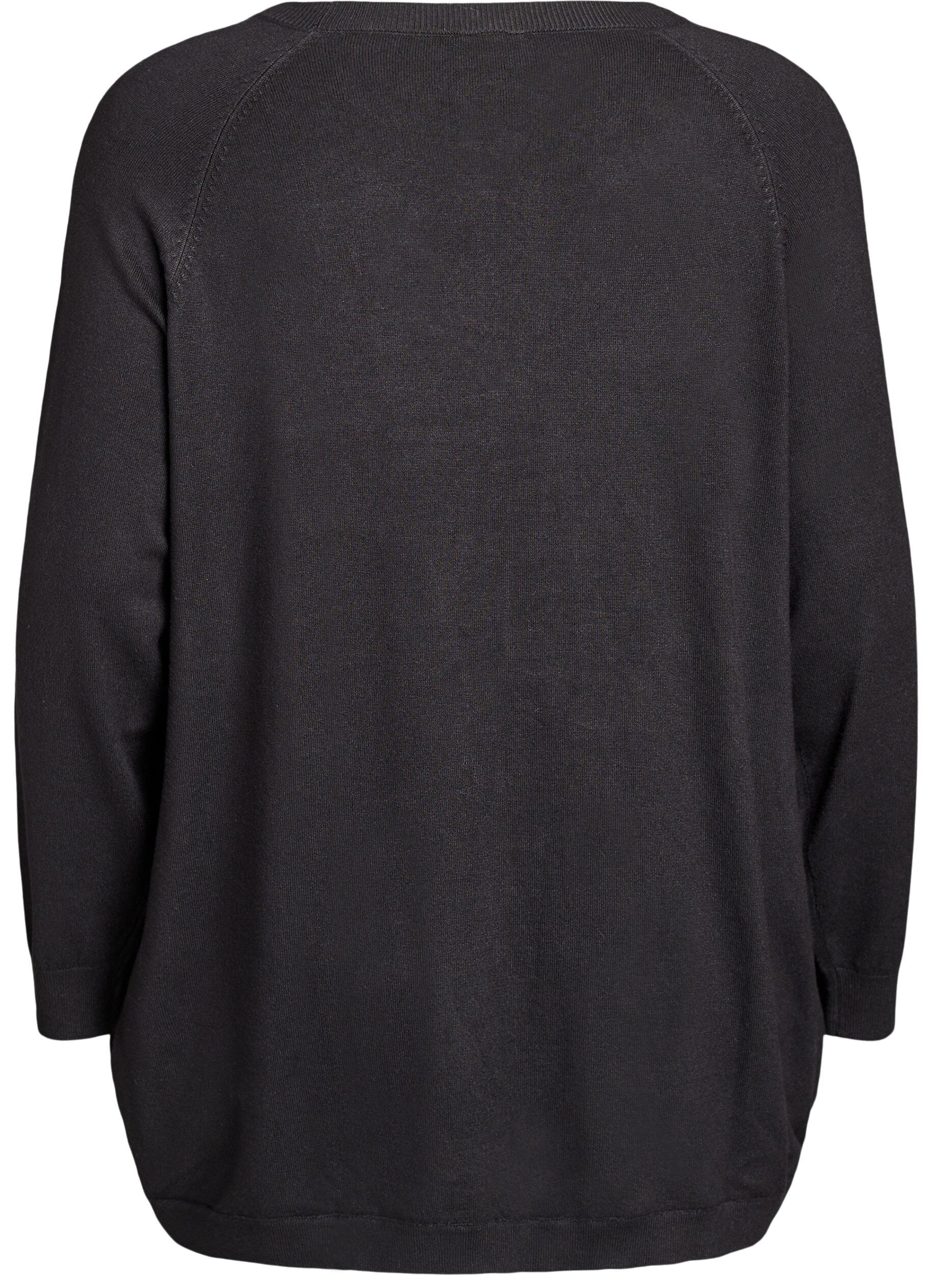 ZizziGebreide blouse met knopen aan de zijkant, Zwart, Packshot image number 1