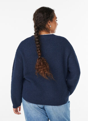 ZizziV-hals cardigan van breisel, Blauw, Model image number 2