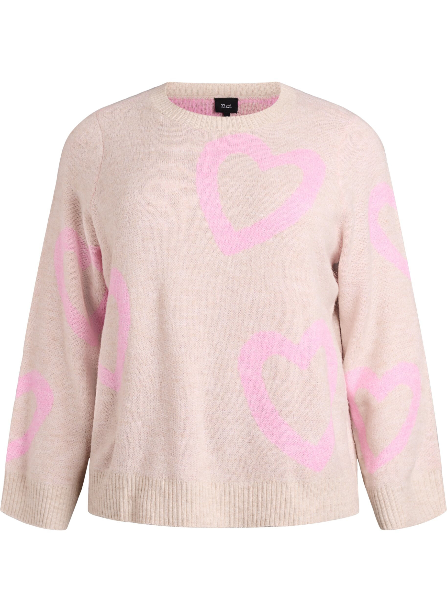 Gebreide blouse met grote harten en ronde hals