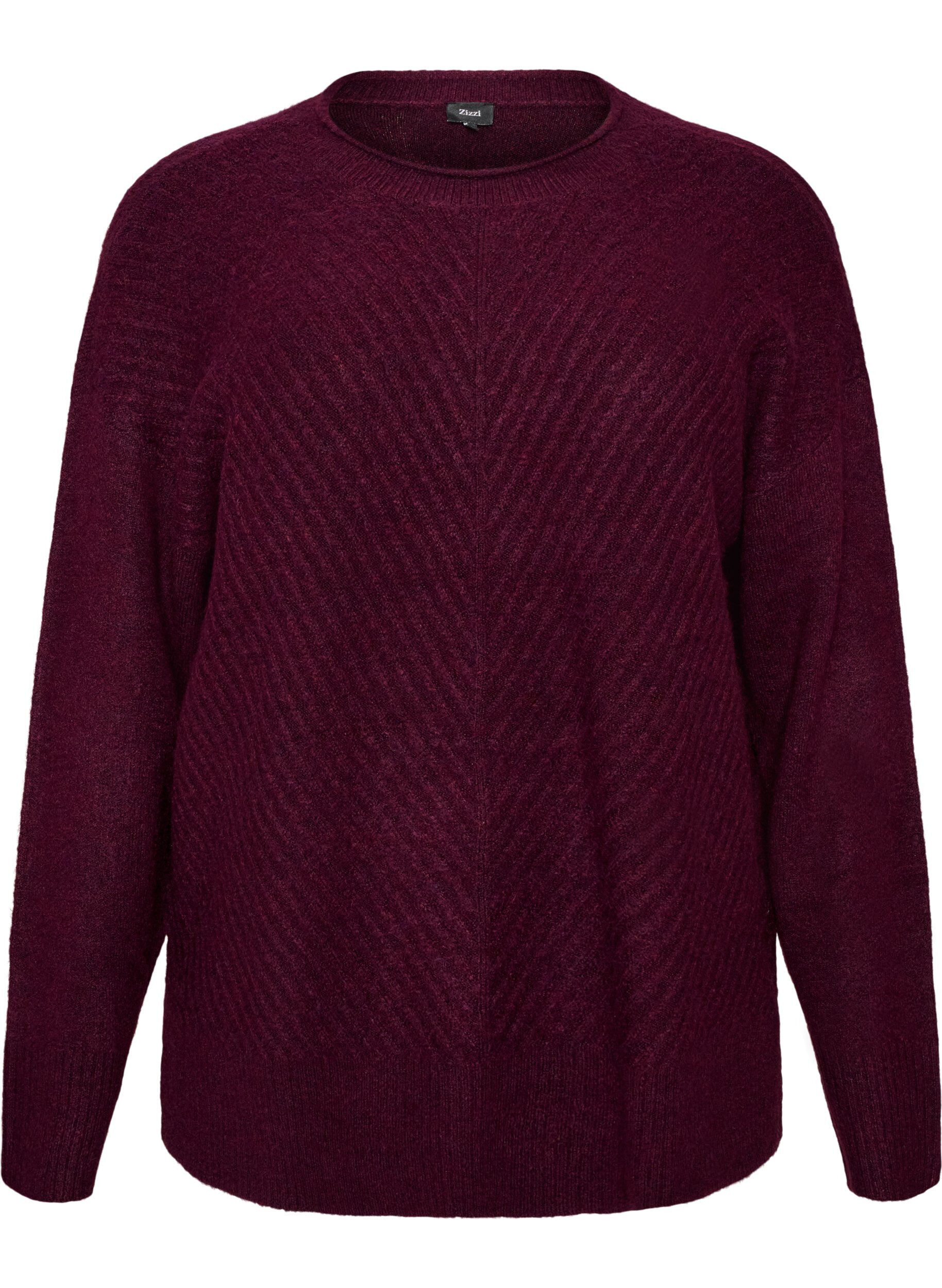 Gebreide blouse met V-vormig geribd patroon en zijsplitjes
