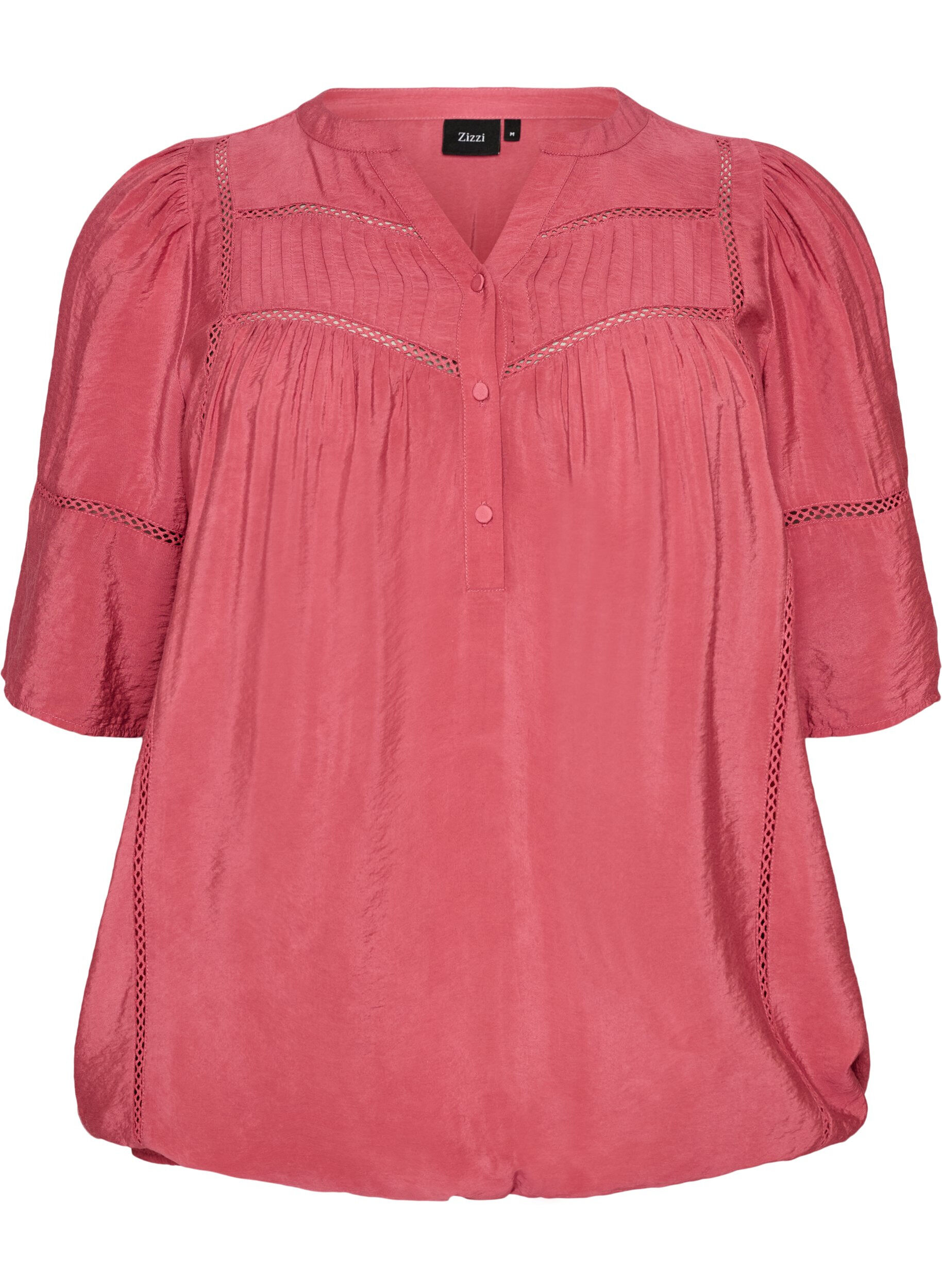 ZizziViscose blouse met plooien en balloneffect, Roze, Packshot image number 0