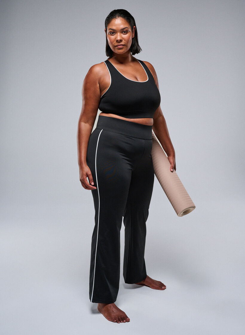Uitlopende workoutbroek met contrasterende biezen, Zwart, Image image number 0