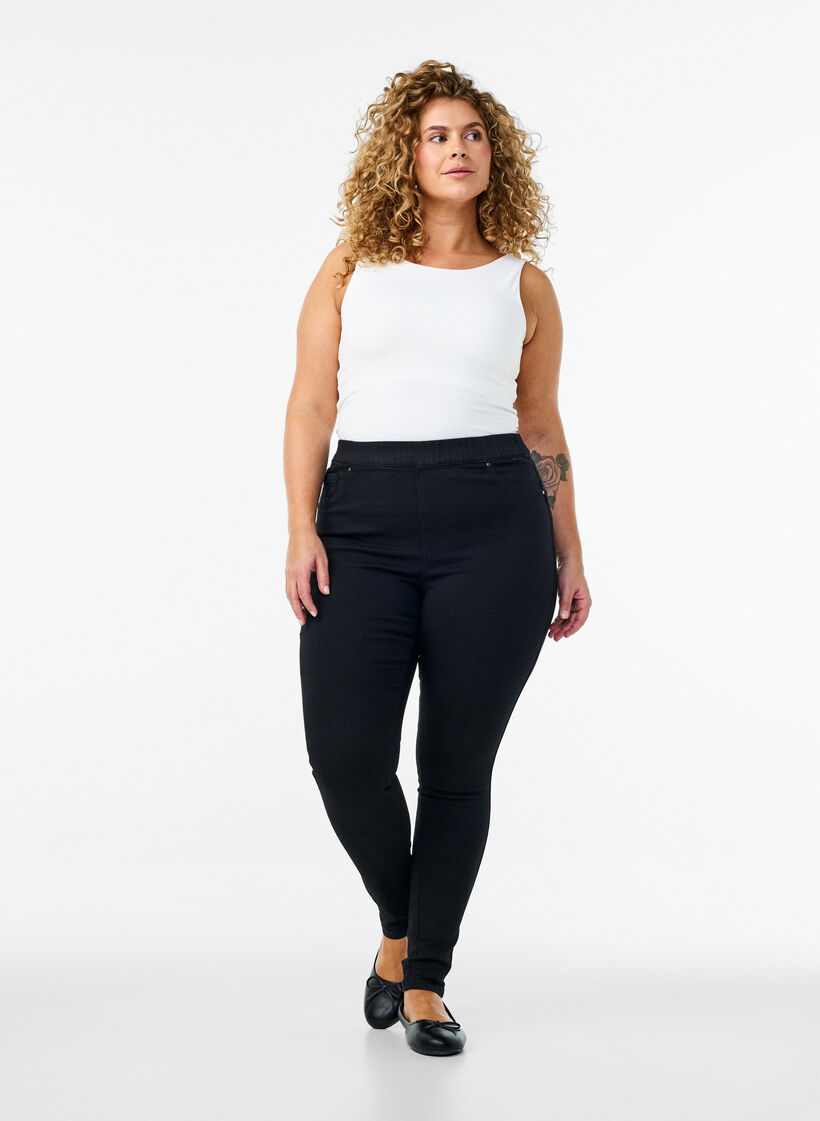 Jeggings met hoge taille, Zwart, Model image number 0