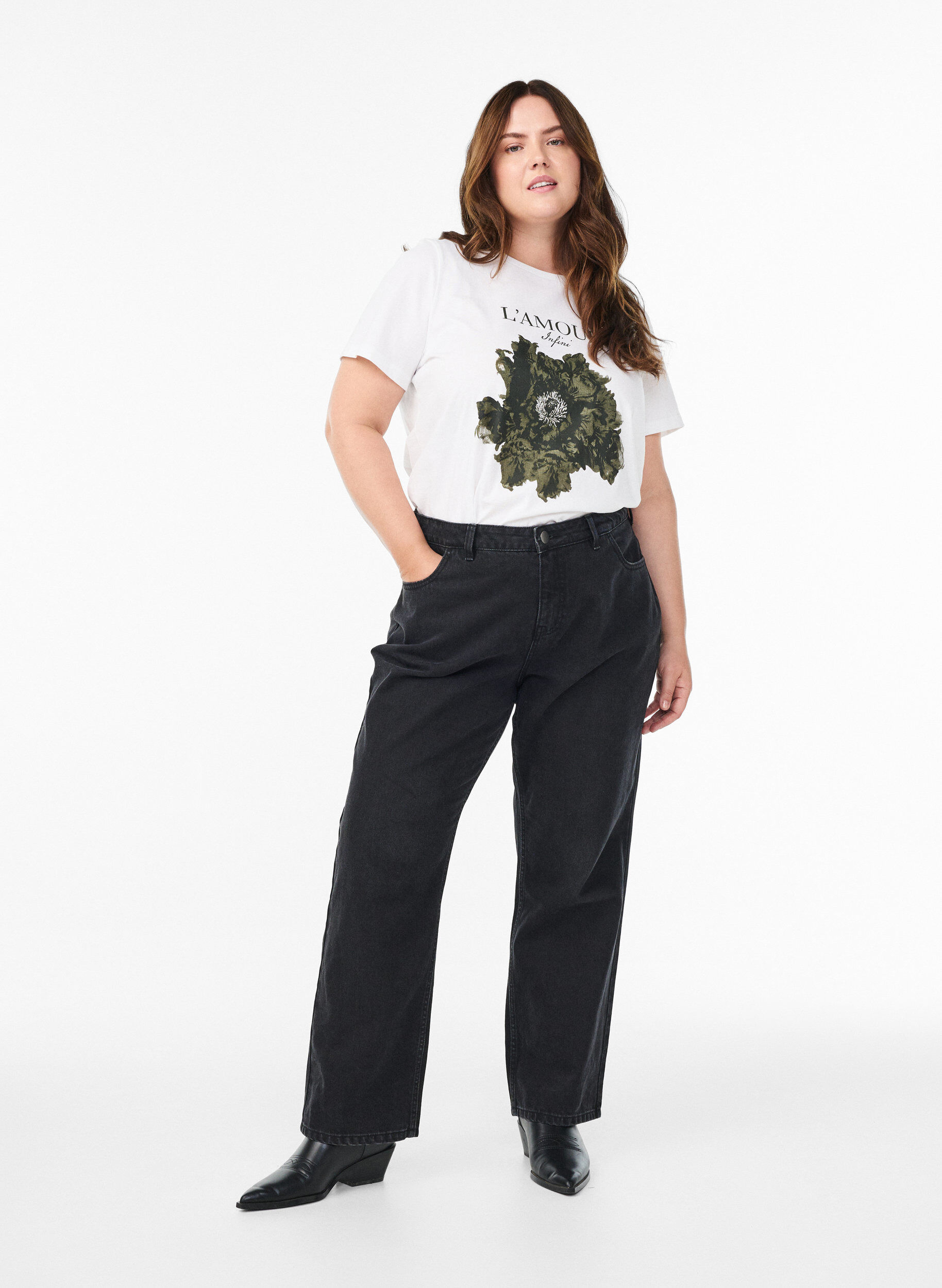 ZizziKatoenen T-shirt met print op de voorkant, Wit, Model image number 1