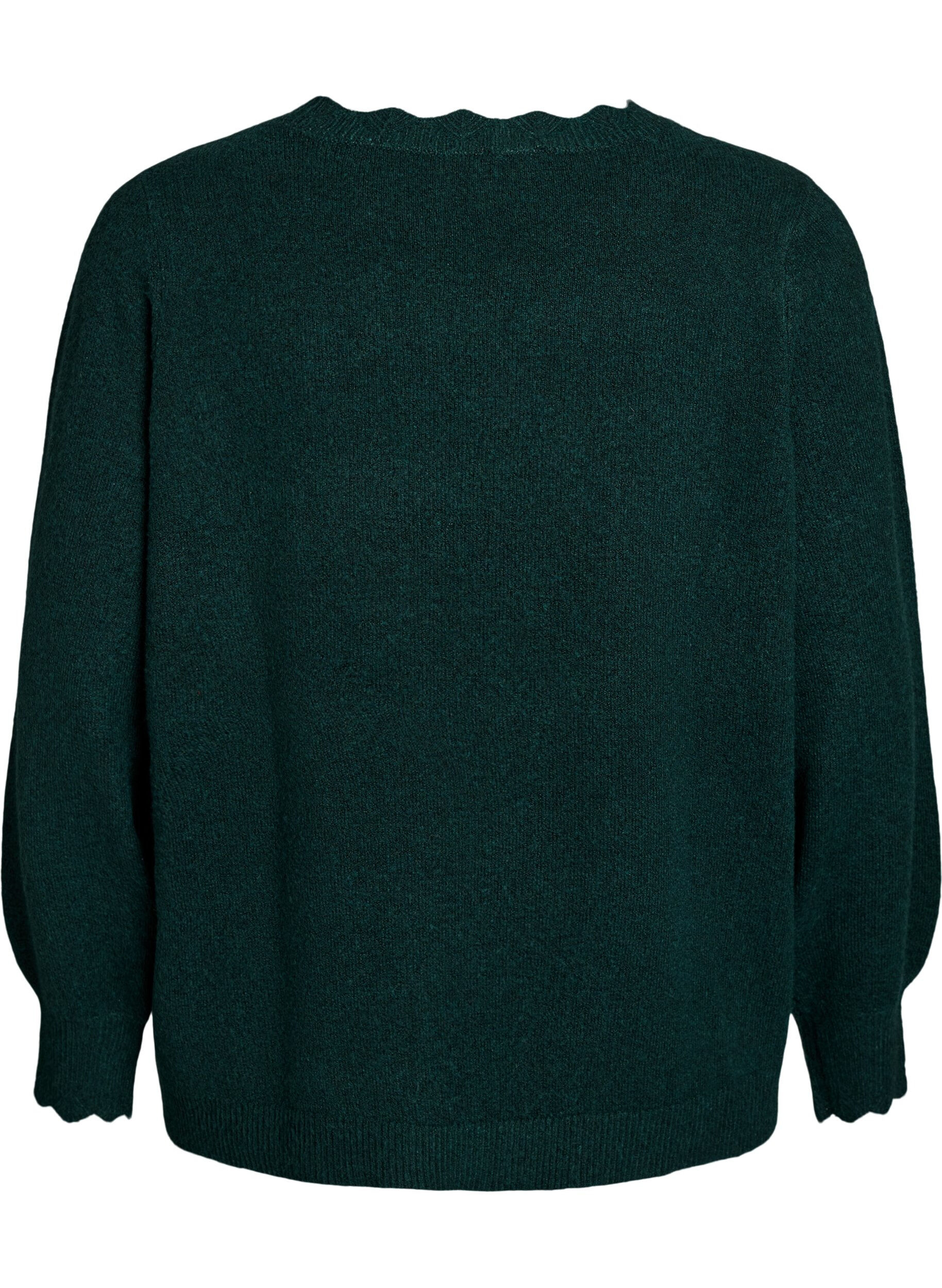 ZizziGebreide blouse met golvende randen, Groen, Packshot image number 1