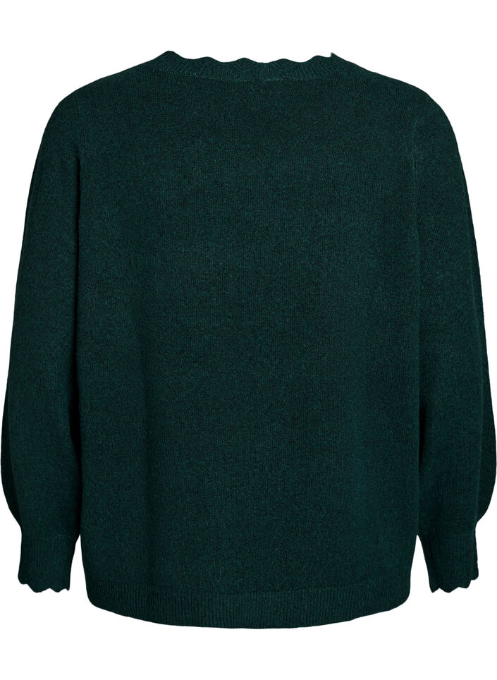 Gebreide blouse met golvende randen, Groen, Packshot image number 1
