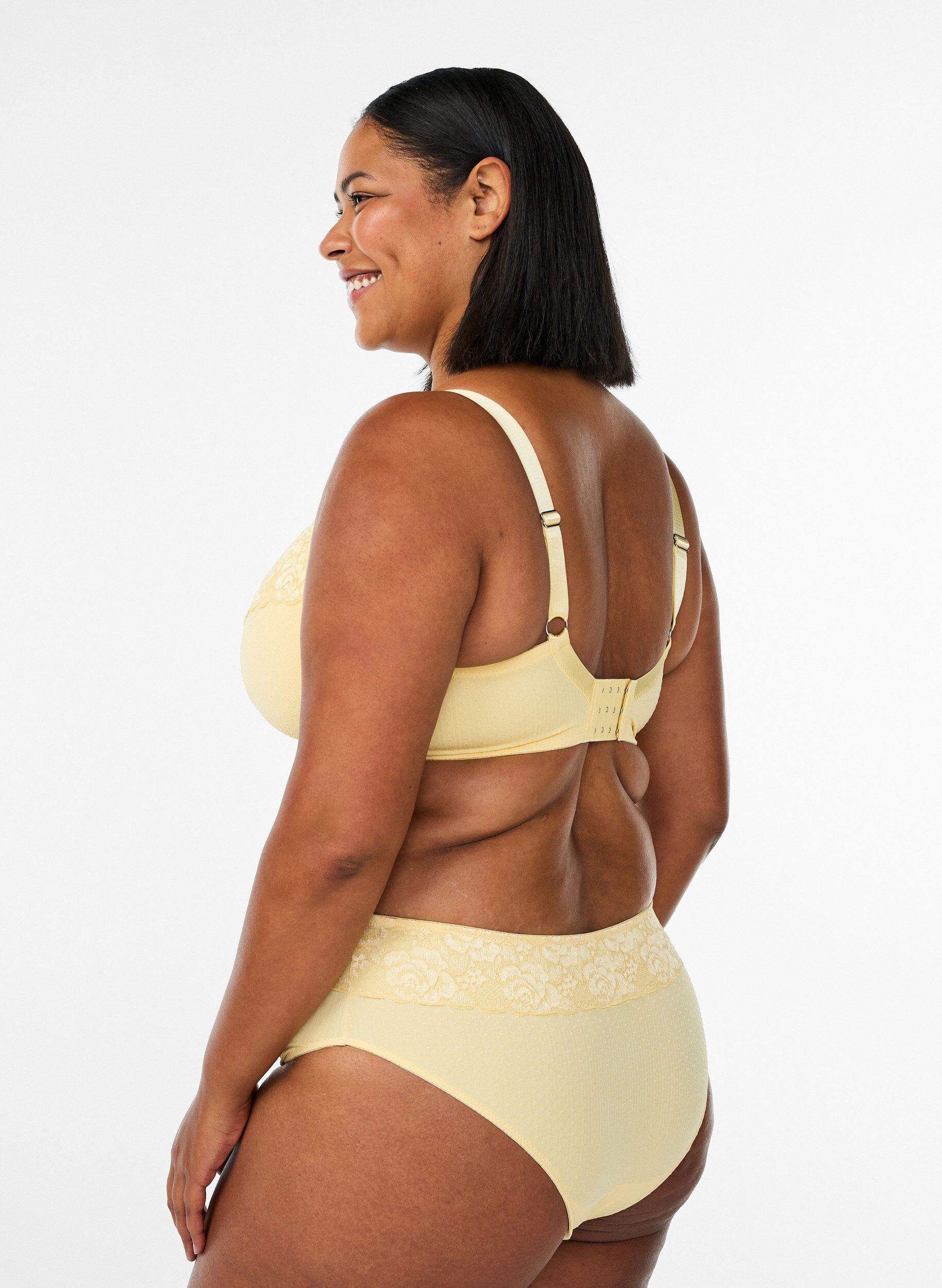 ZizziGewatteerde bh met kant en dobbytextuur, Geel, Model image number 2