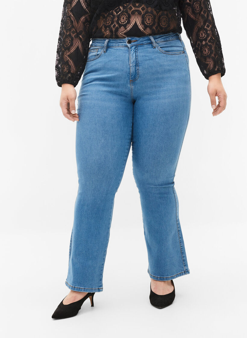 Ellen bootcut jeans met hoge taille, Blauw, Model image number 3