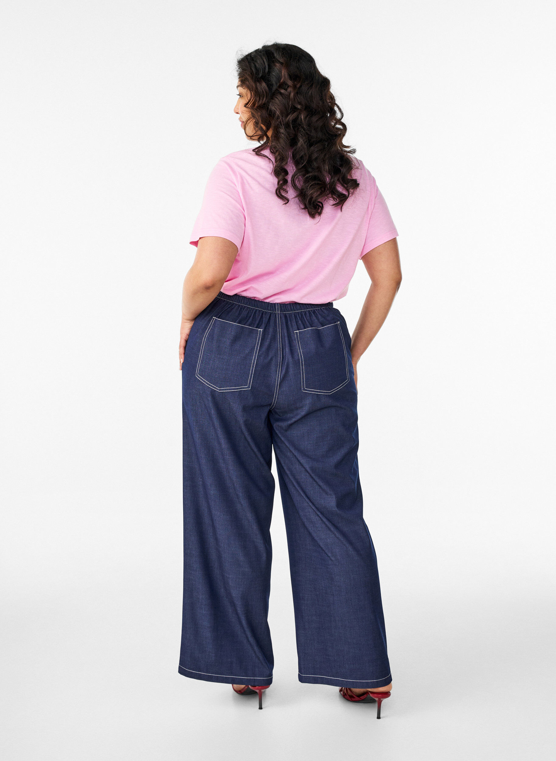 ZizziDenimlook broek met contrasterende stiksels, Blauw, Model image number 1
