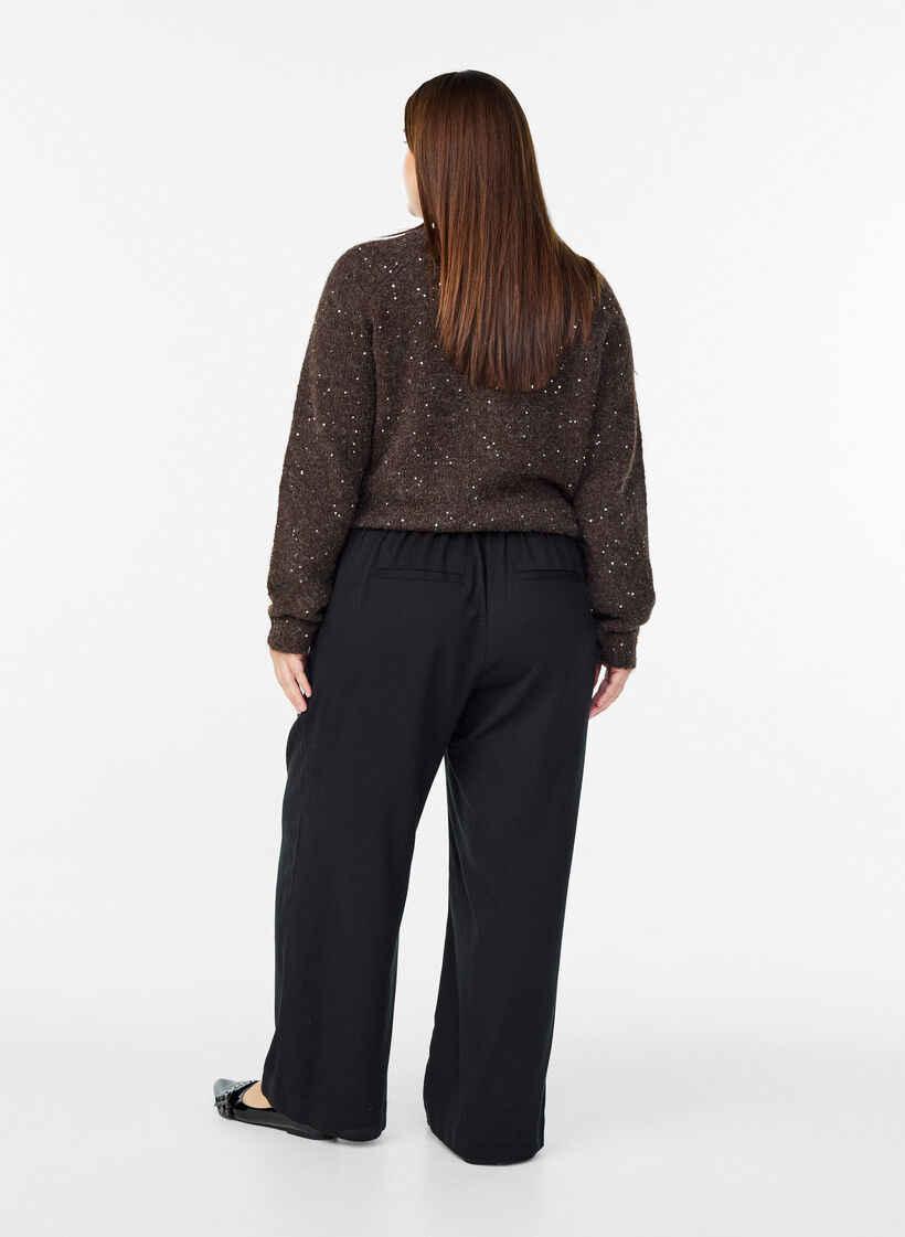 Wijde broek met een hoge taille, Zwart, Model image number 1
