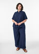 Wijde linnen en viscose broek, Blauw, Model image number 0