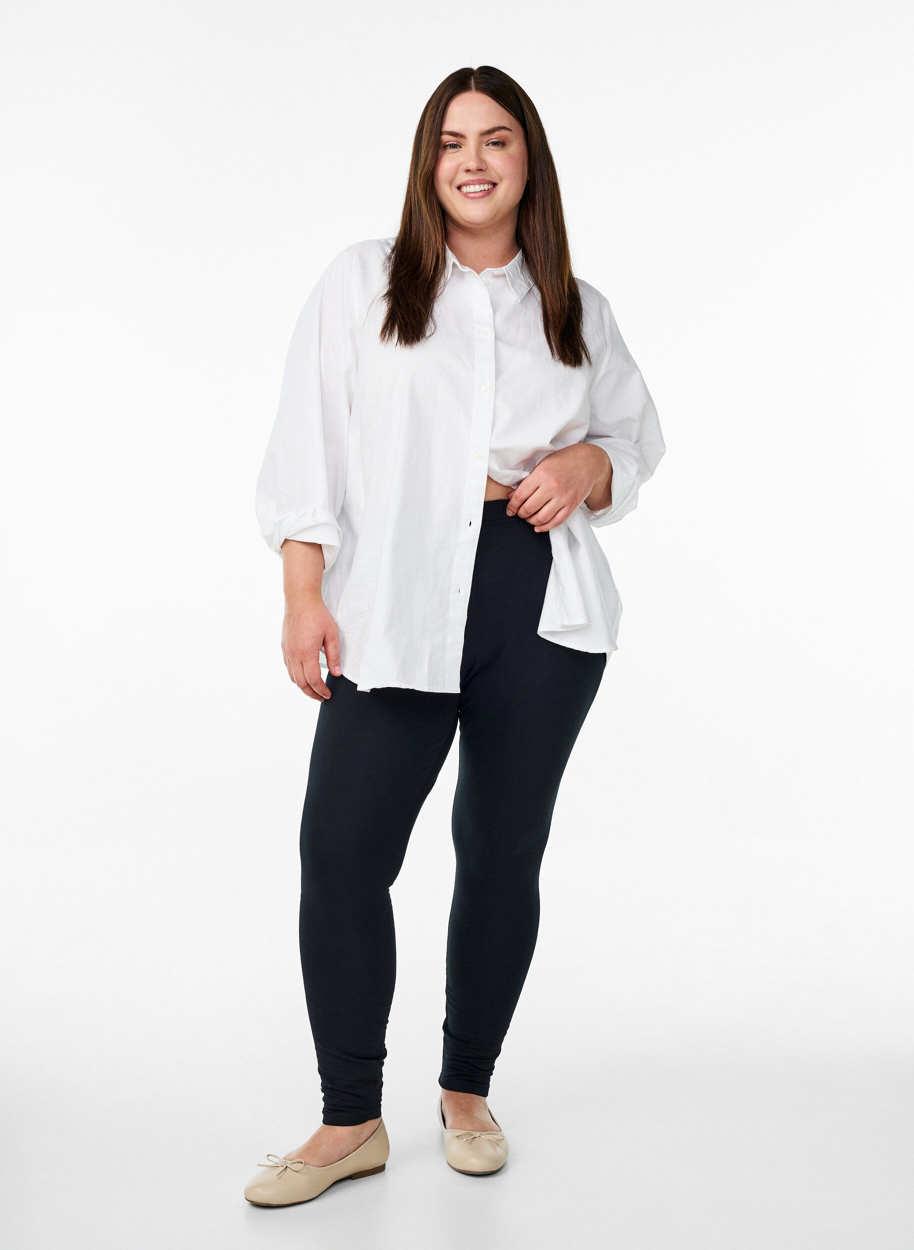 ZizziKatoenen legging met voering, Zwart, Model image number 1
