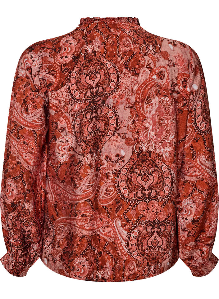 Viscose blouse met paisleyprint en ruches, Oranje, Packshot image number 1