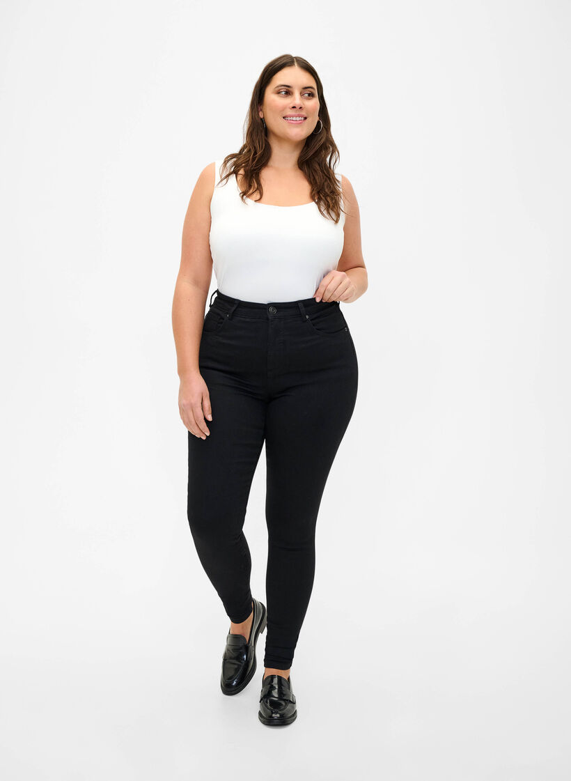Super smalle jeans met hoge taille, Black, Model