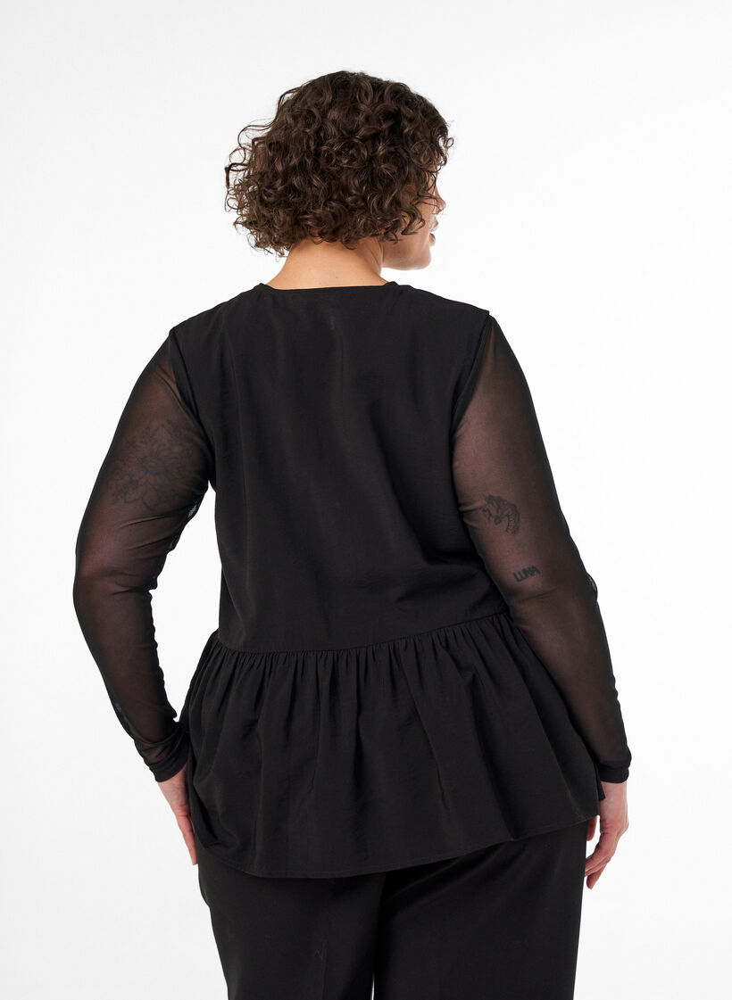 Mouwloze peplumblouse met decoratieve knopen, Zwart, Model image number 2