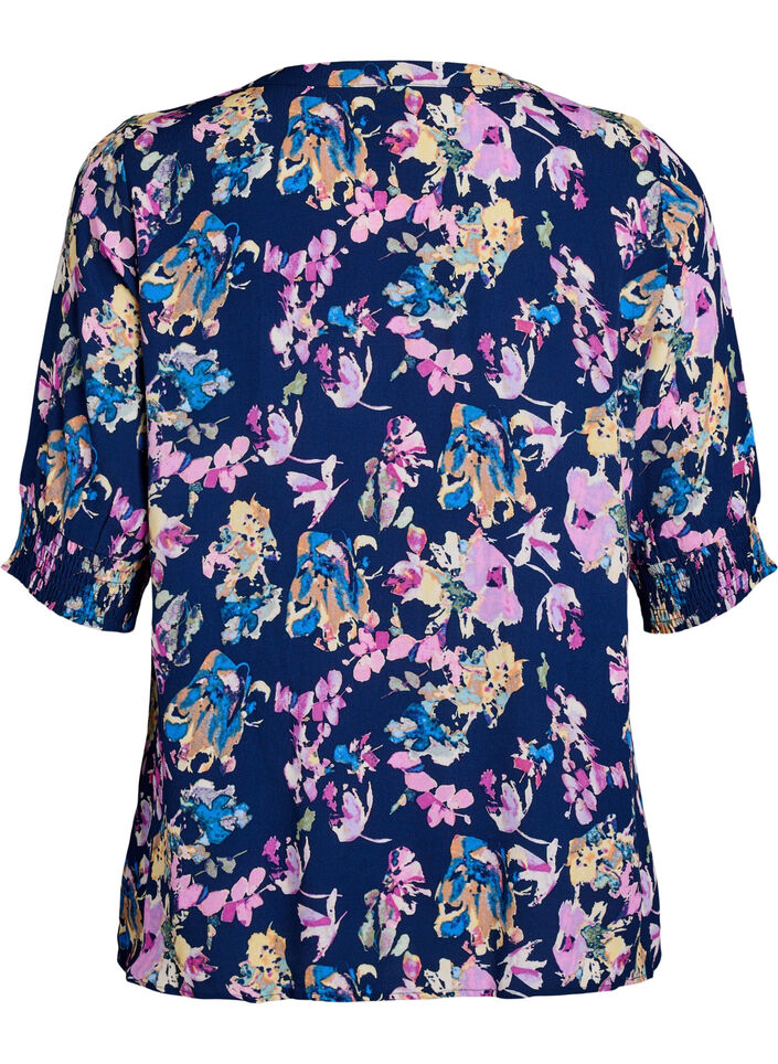 Viscose blouse met korte mouwen, Blauw, Packshot image number 1
