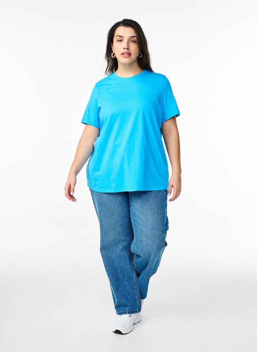 Basic katoenen T-shirt met ronde hals, Blauw, Model image number 1