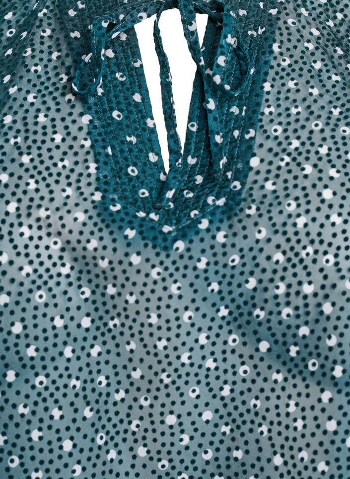 Chiffon blouse met ruchesdetails en kleine stippen, Groen, Packshot image number 2