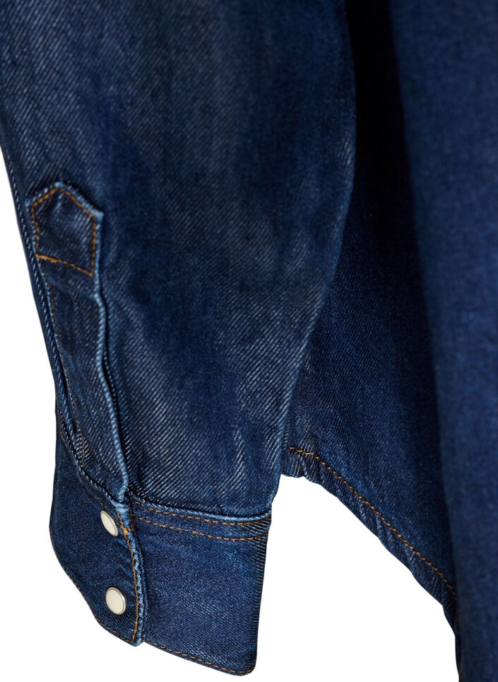 Denim blouse van lyocell met drukknopen, Blauw, Packshot image number 3