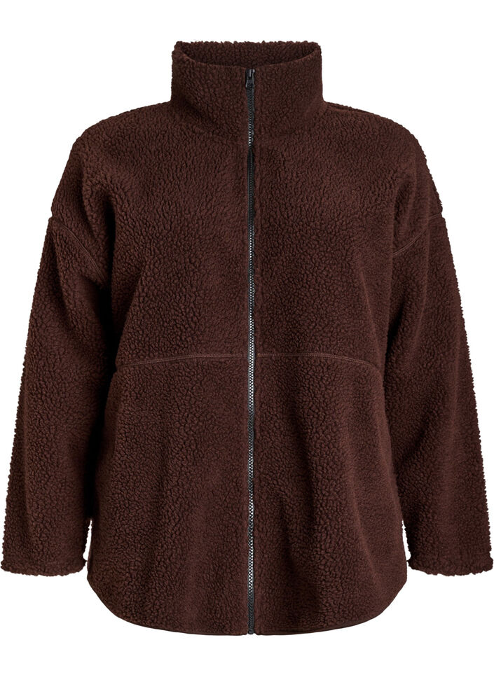 Sportieve teddy fleece jas met ritssluiting, Hot Fudge, Packshot