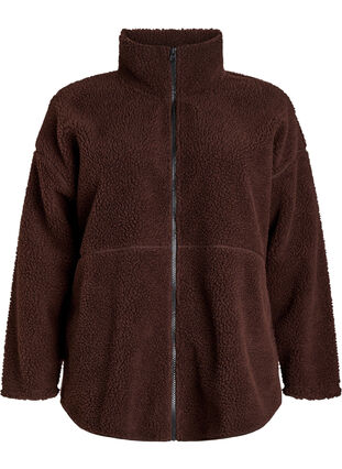 ZizziSportieve teddy fleece jas met ritssluiting, Hot Fudge, Packshot image number 0