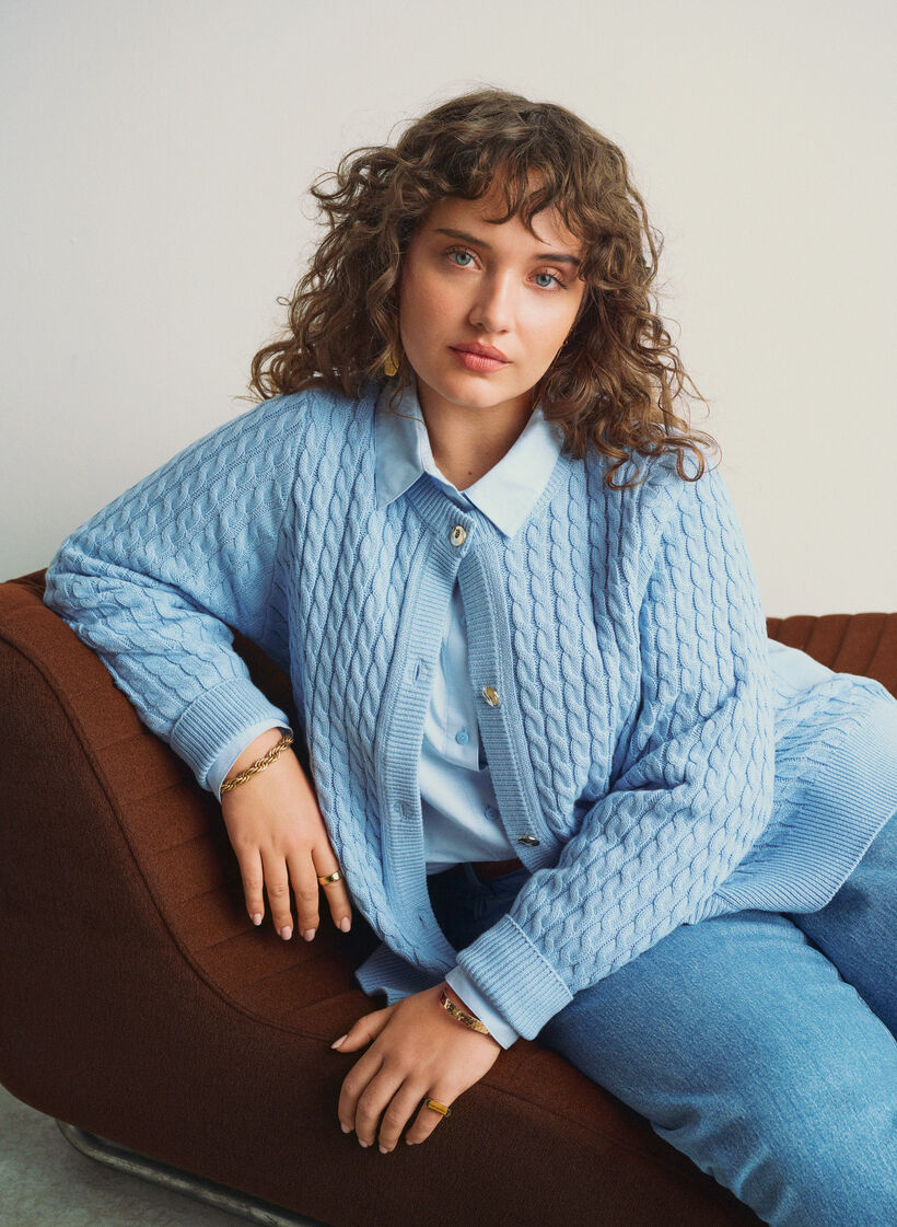 Katoenen overhemd met lange mouwen, Blauw, Image