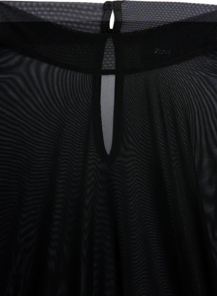 Getailleerde blouse van mesh met lange mouwen, Black, Packshot