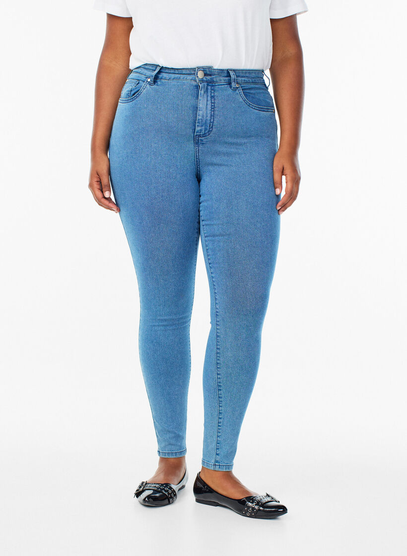 Amy super slim fit jeans met hoge taille, Blauw, Model image number 2