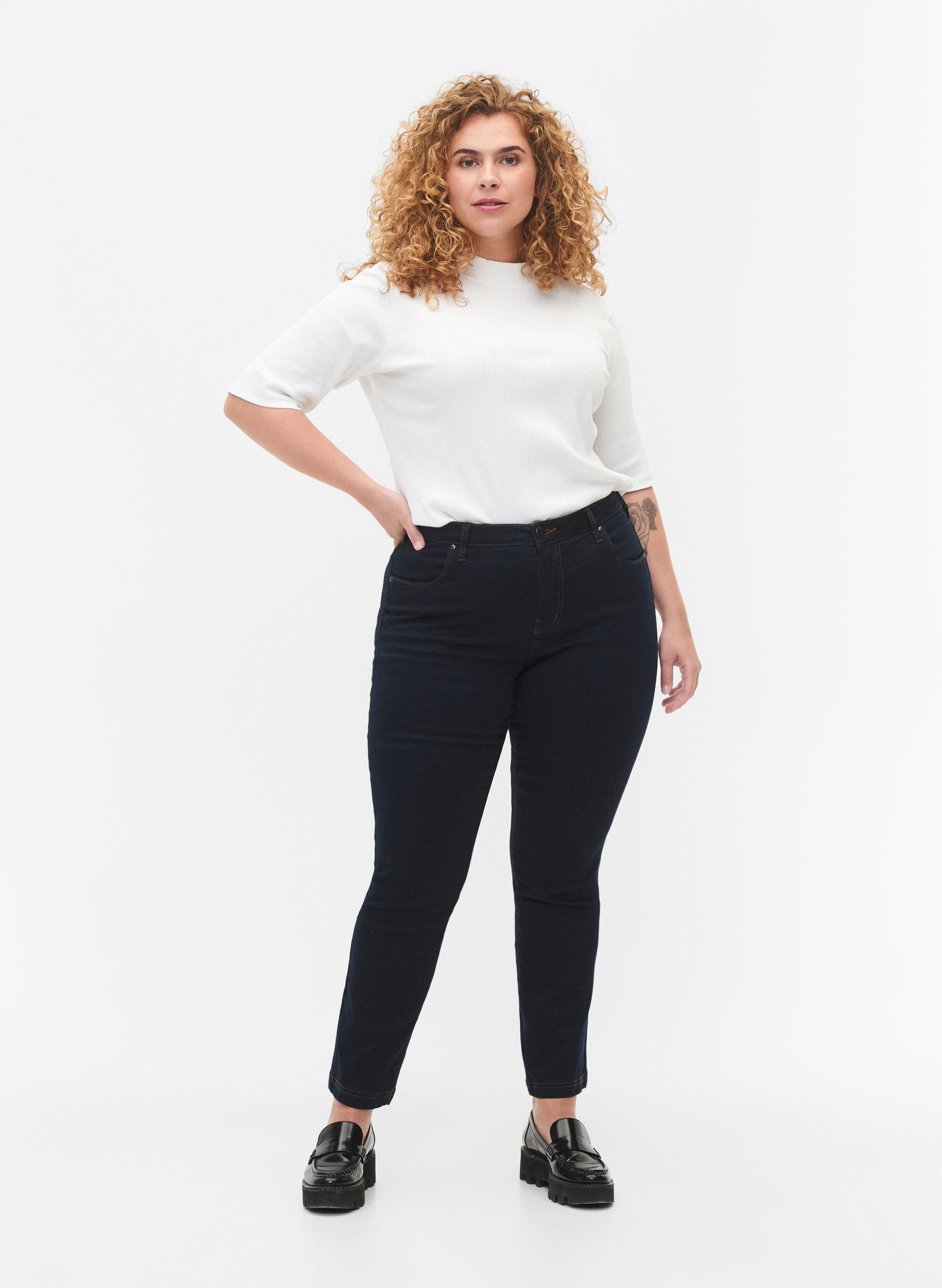 Slim fit Emily jeans met normale taille, Blauw, Model