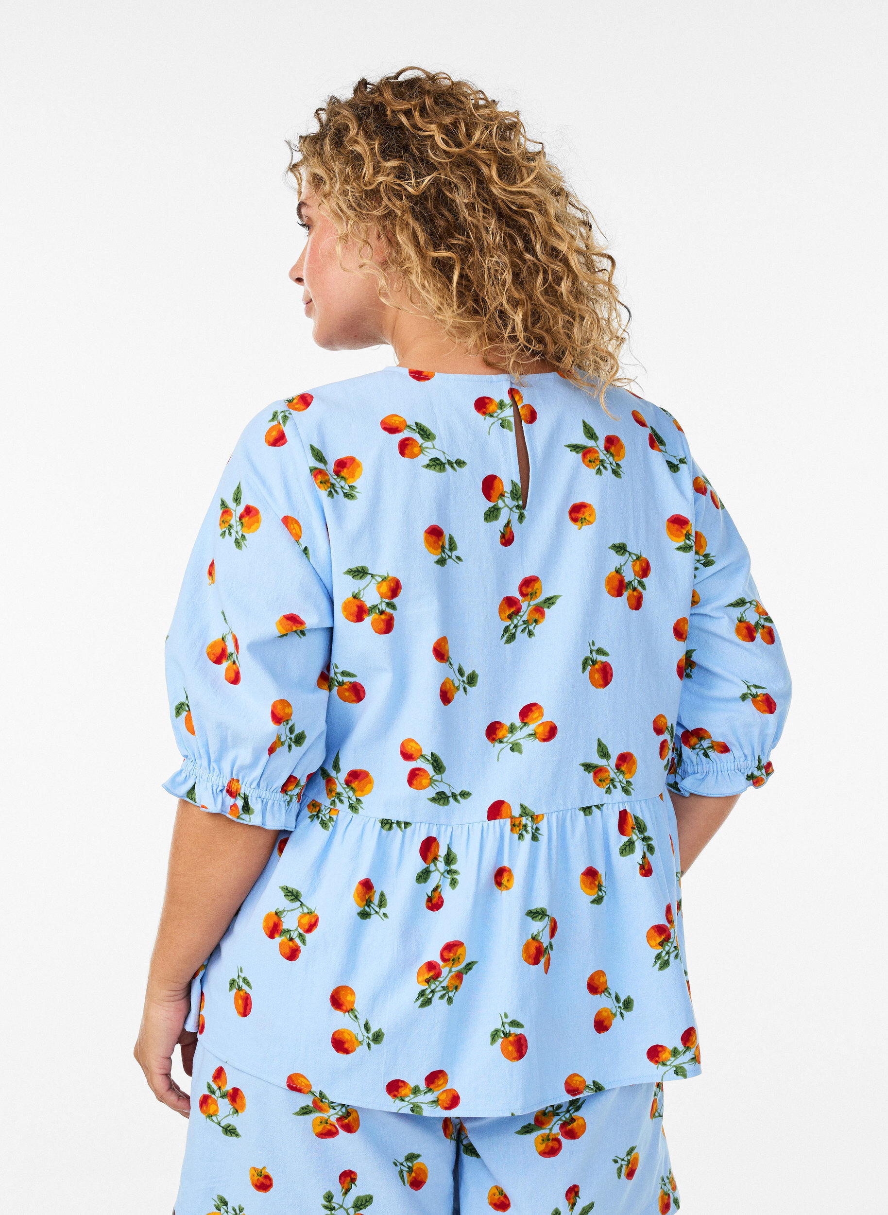 ZizziKatoenen blouse met tomatenprint en peplum, Blauw, Model image number 2