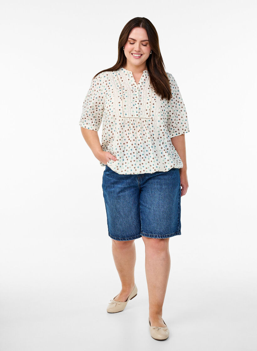 Blouse met print en 1/2 mouwen, Wit, Model image number 1