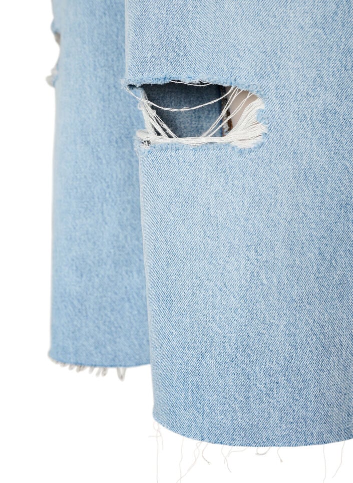 Gecropte jeans met een versleten look en rafelige randen, Blauw, Packshot