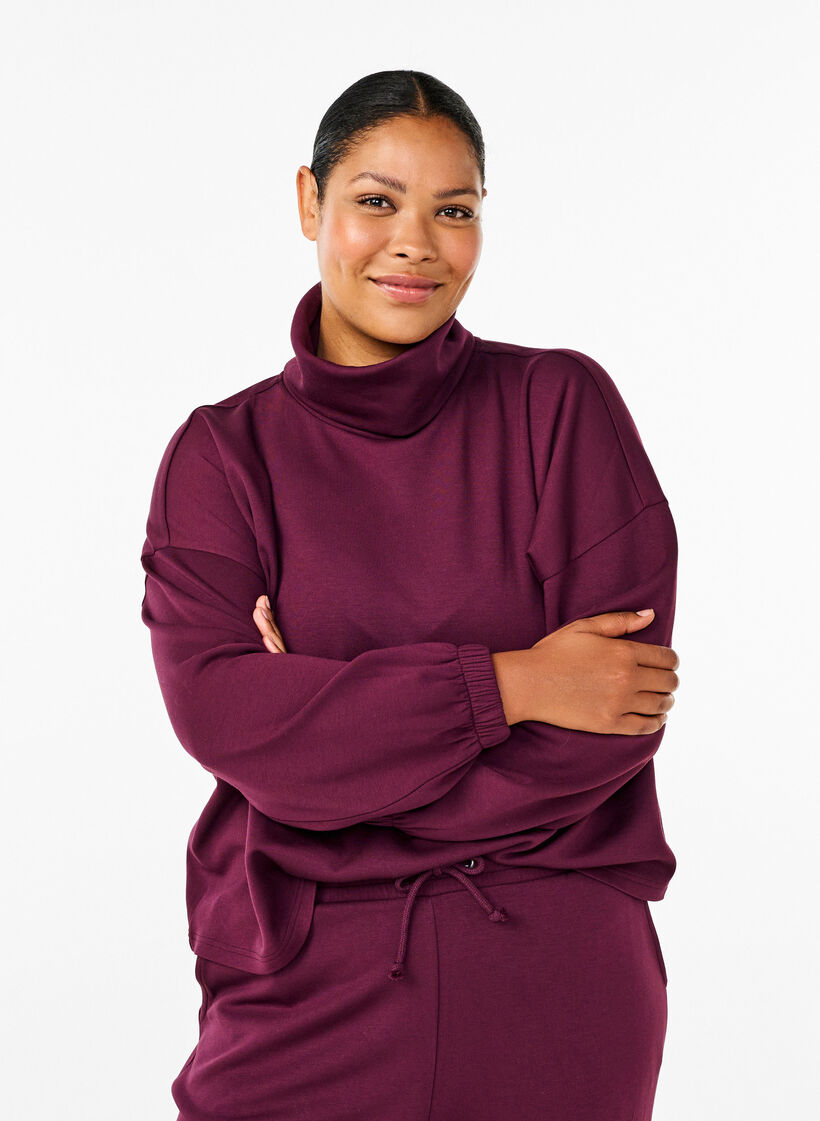 Blouse met turtleneck in modalmix, Donker Bordeaux, Model image number 0
