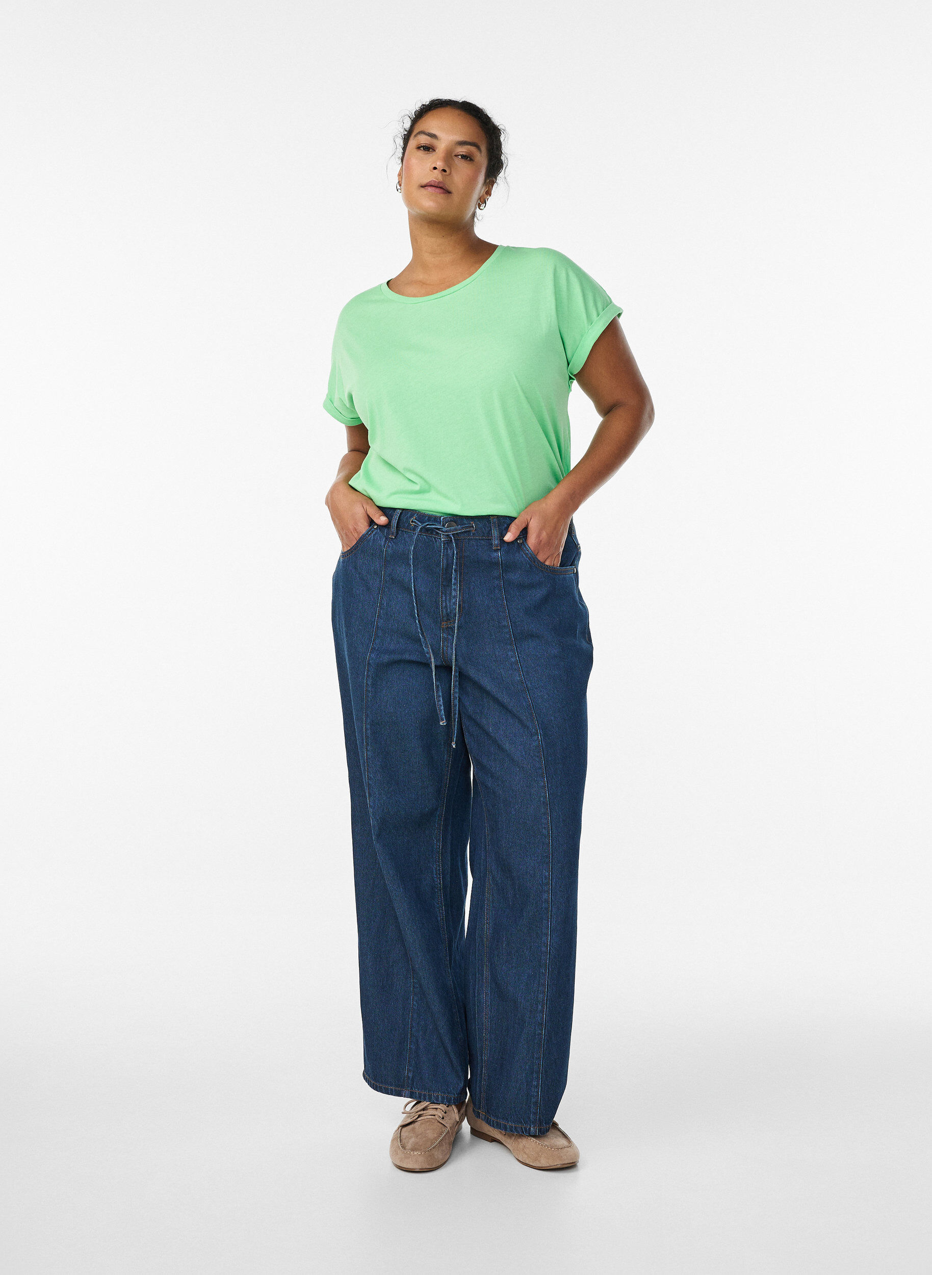 ZizziT-shirt met korte mouwen in een katoenmix, Groen, Model image number 1