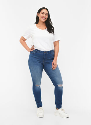ZizziDestroyed super slanke Sanna jeans, Blue denim, Model image number 0